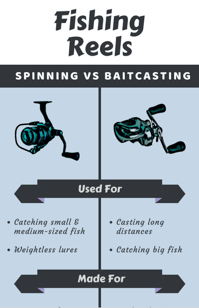 Fishing Reels: Spinning vs Baitcasting - Infographics by